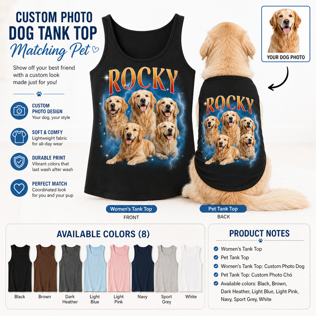 Custom Women’s Dog Mom and Pet Tank Top Set, Personalized Matching Dog Photo Shirt THUC99