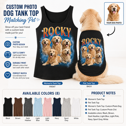 Custom Women’s Dog Mom and Pet Tank Top Set, Personalized Matching Dog Photo Shirt THUC99