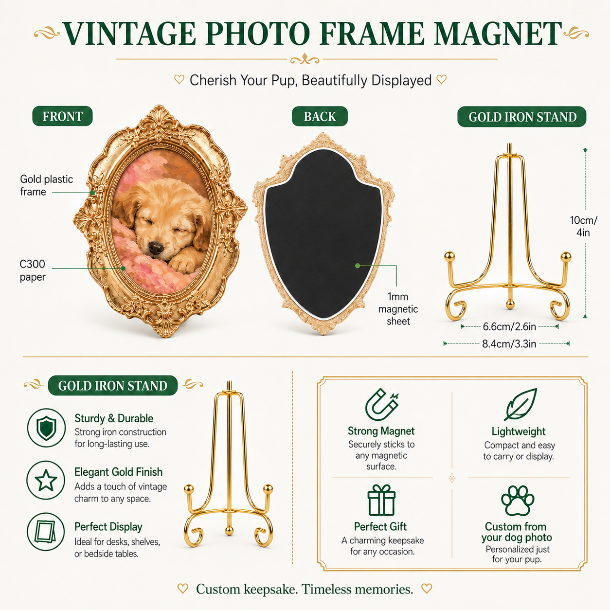 Custom Dog Sleeping Magnet, Personalized Pet Photo Vintage Frame, Dog Lover Gift THUC99