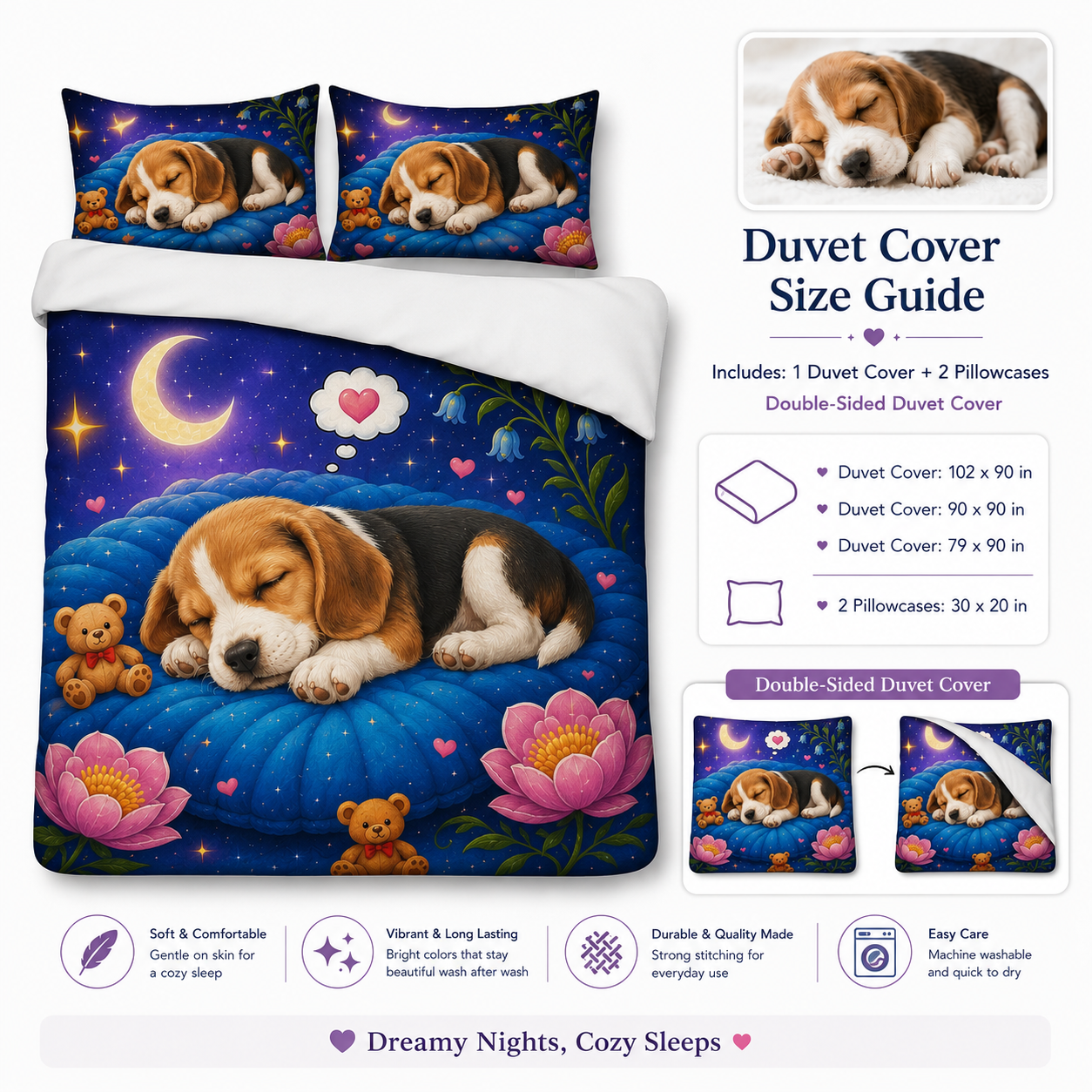 Custom Dog Lover Bedding Set, Personalized Pet Face Bedroom Decor THUC99