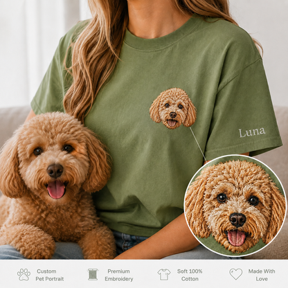 Custom Dog Face Embroidered T-Shirt, Personalized Pet Memorial Shirt, Dog Lover Gift THUC99