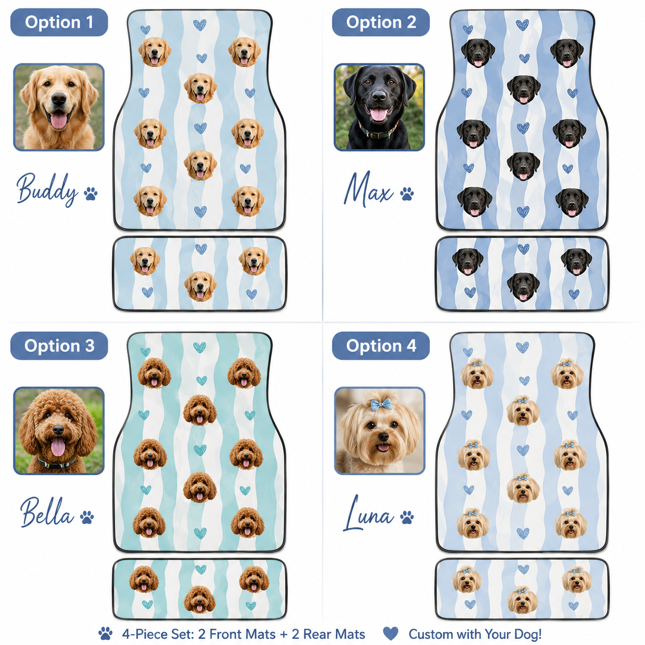 Custom Dog Face Car Floor Mat Set, Personalized Pet Photo Floor Mats for Car Interior THUC99
