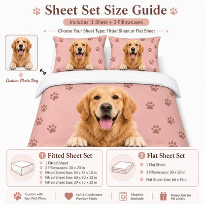 Personalized Dog Bedding Set, Custom Pet Photo Sheet Set With Pillowcases THUC99