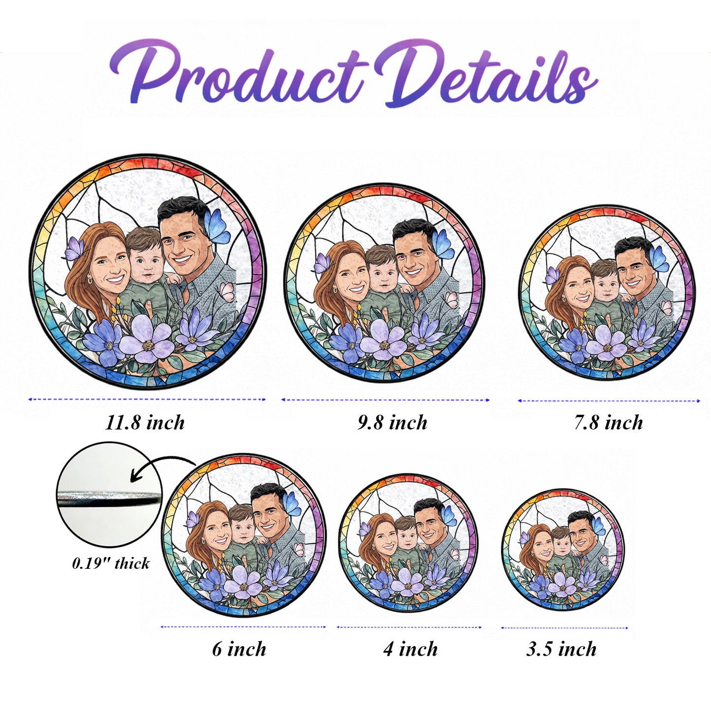 Personalized Family Portrait Stained Glass Suncatcher – Custom Photo Window Hanging, Floral Keepsake Gift THUC99