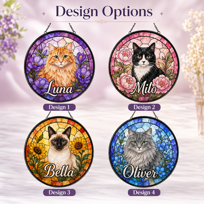 Custom Photo Cat Stained Glass Suncatcher – Personalized Pet Lover Window Decor THUC99
