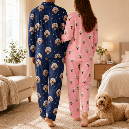 Personalized Dog Face Pajamas Set for Dog Mom and Dog Dad, Custom Pet Photo Sleepwear THUC99