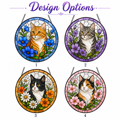 Custom Photo Pet Cat Glass Suncatcher – Personalized Cat Lover Gift | Memorial Window Hanging THUC99