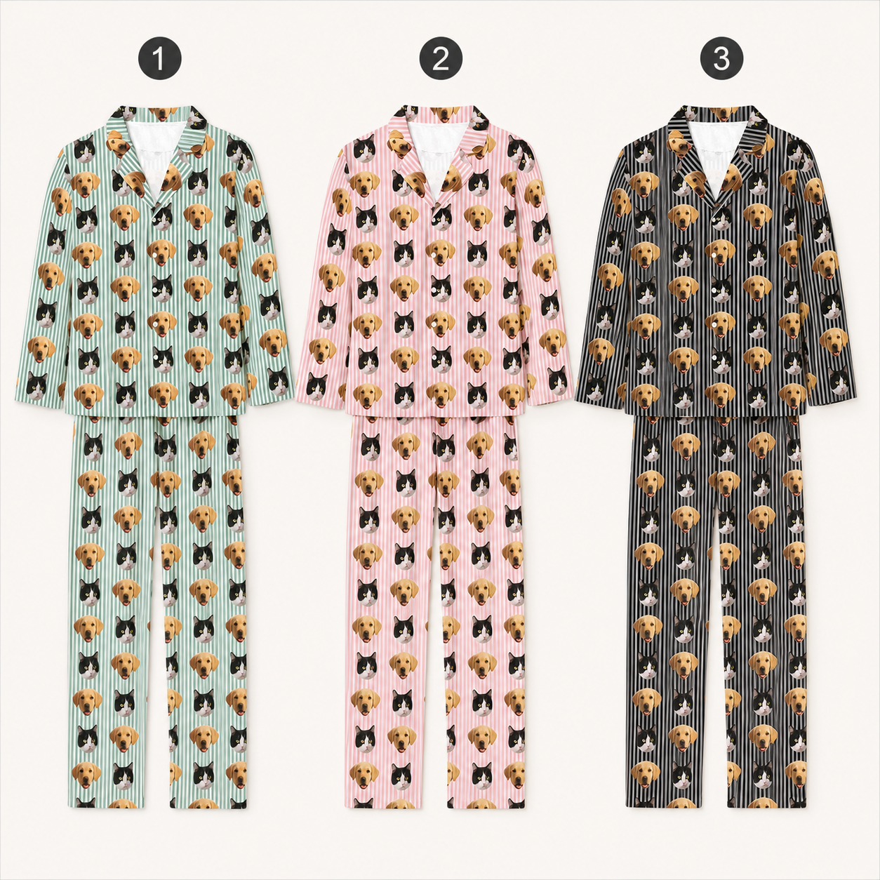Custom Dog Face Pajamas Set, Personalized Pet Lover Unisex Sleepwear Gift for Dog Owners THUC99