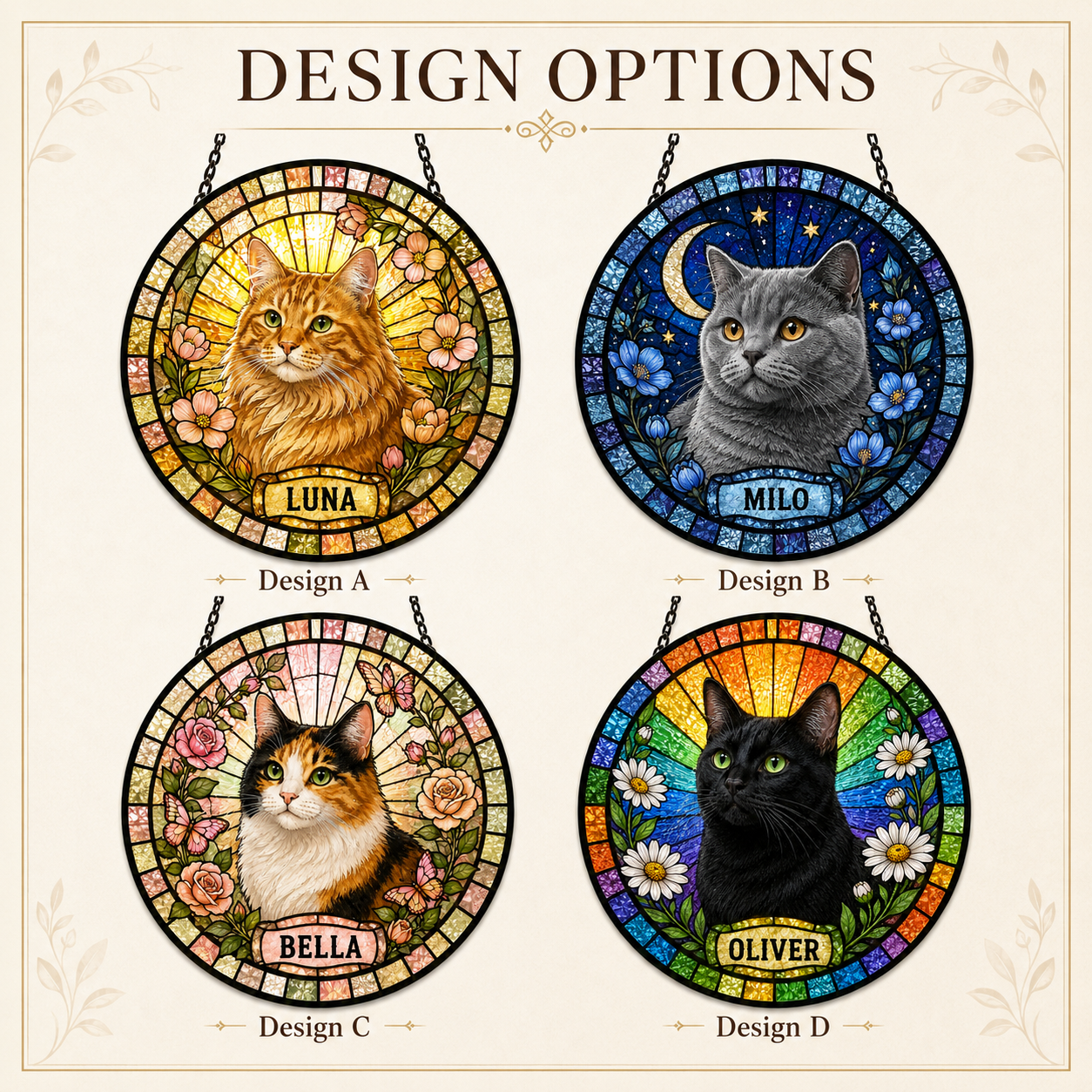 Custom Photo Pet Cat Glass Suncatcher – Personalized Cat Lover Gift | Memorial Window Hanging THUC99