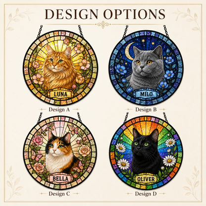 Custom Photo Pet Cat Glass Suncatcher – Personalized Cat Lover Gift | Memorial Window Hanging THUC99