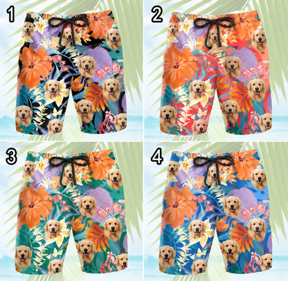 Custom Dog Photo Swim Trunks Personalized Pet Face Beach Shorts for Men THUC99