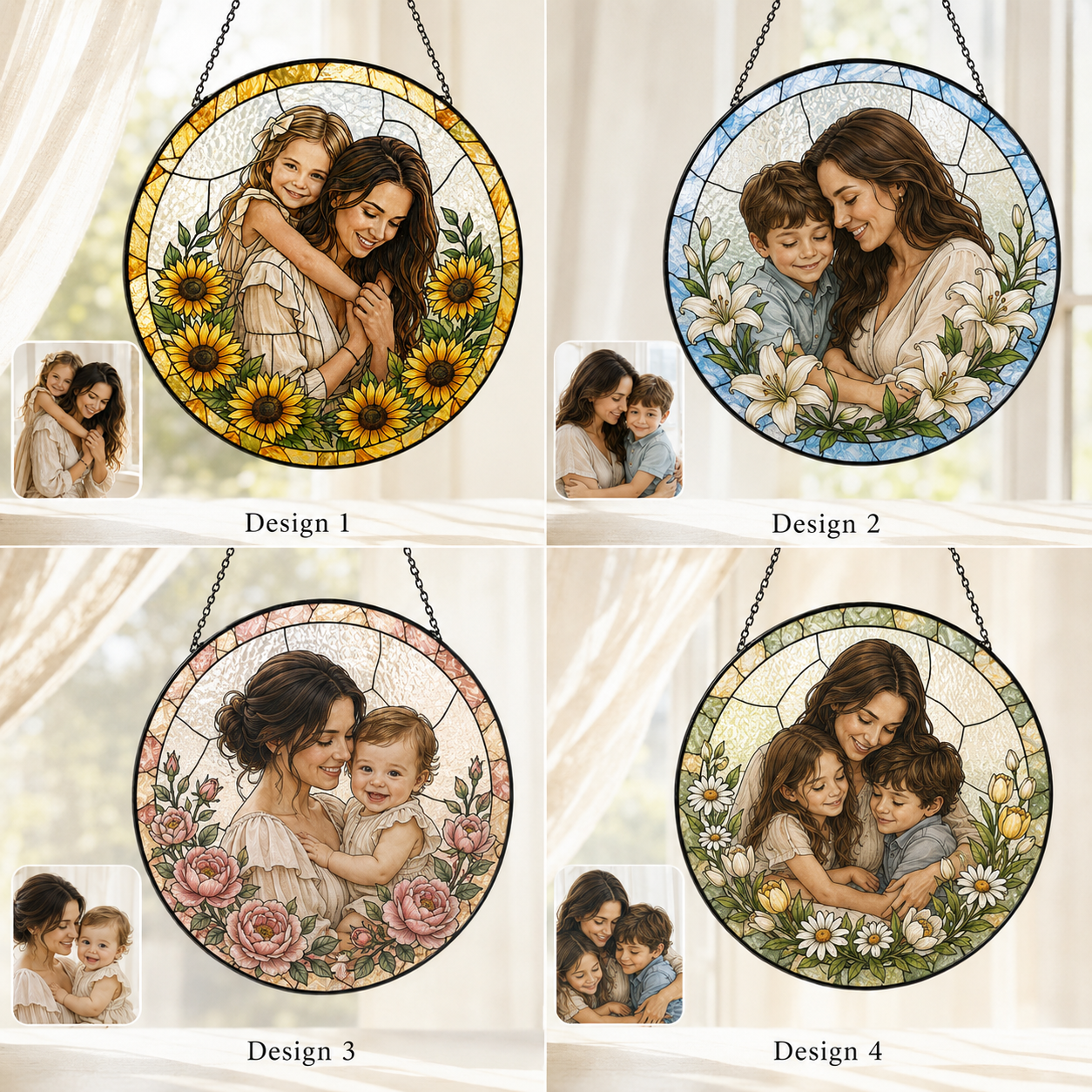 Custom Photo Mom Stained Glass Window Hanging, Personalized Mother’s Day Suncatcher Keepsake THUC99
