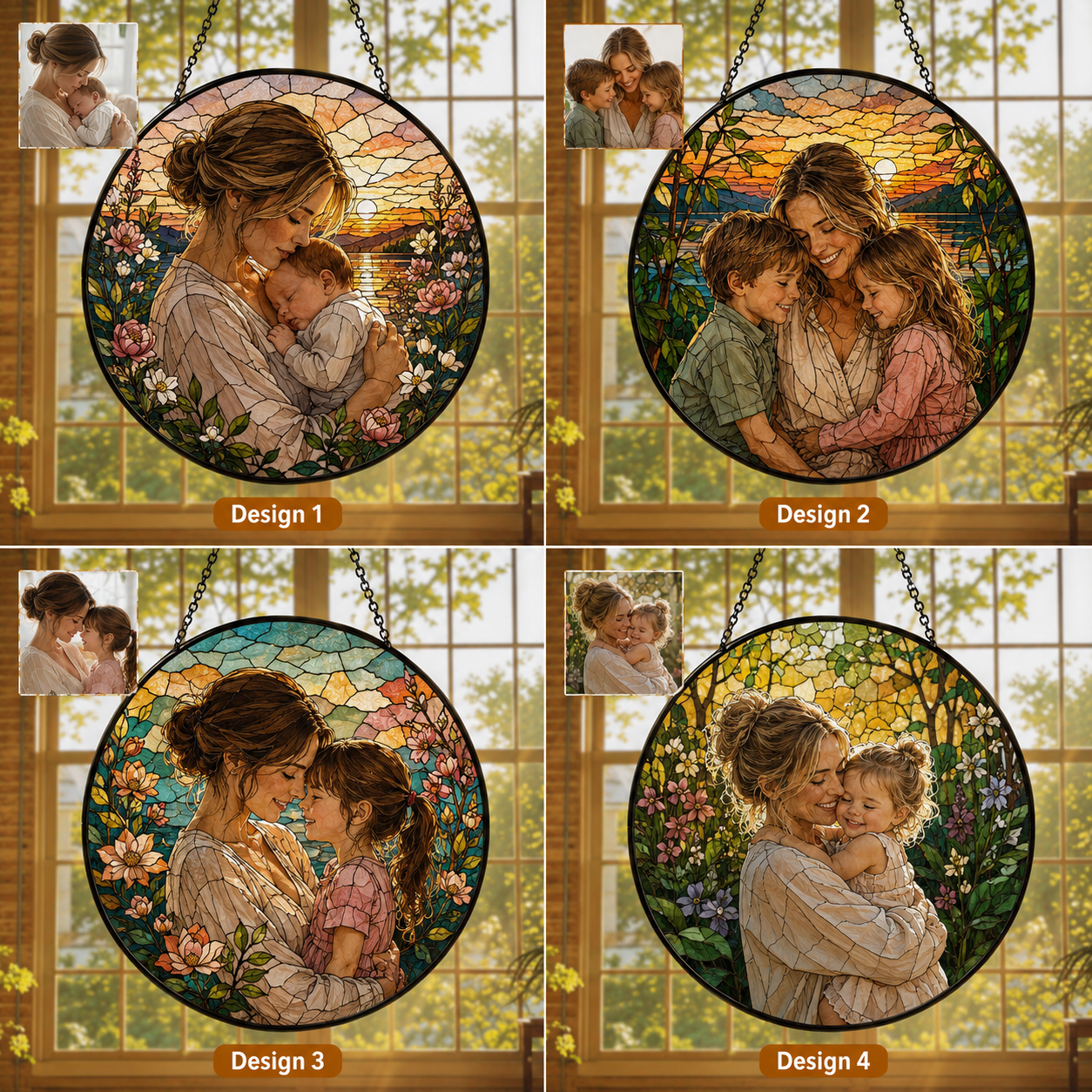 Personalized Family Photo Stained Glass Suncatcher, Custom Portrait Window Hanging Keepsake Decor THUC99