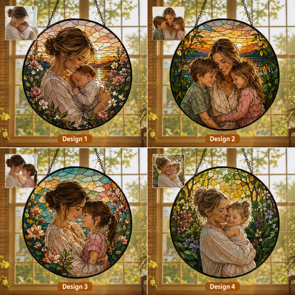Personalized Family Photo Stained Glass Suncatcher, Custom Portrait Window Hanging Keepsake Decor THUC99