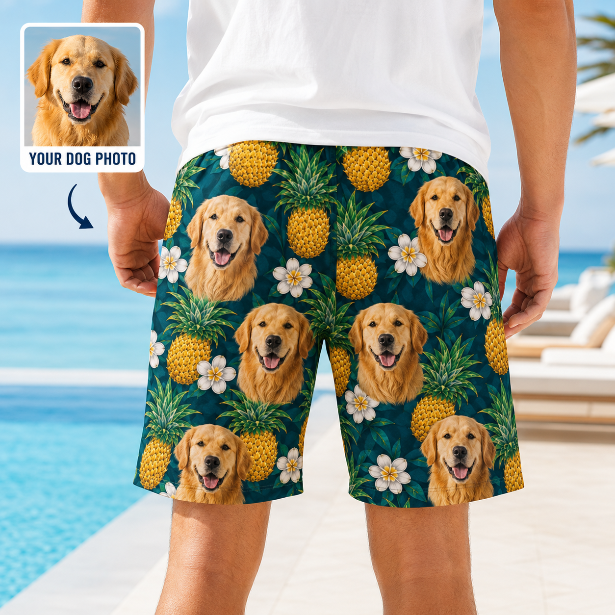 Personalized Dog Photo Beach Trunks Custom Pet Face Summer Swim Shorts THUC99