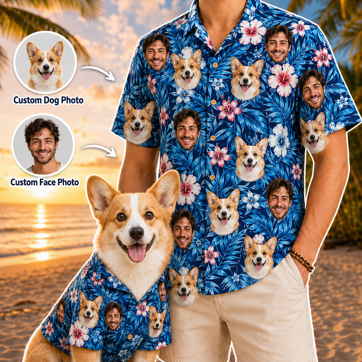Custom Dog Face Hawaiian Shirt, Personalized Aloha Vacation Shirt, Gift For Dog Lovers THUC99