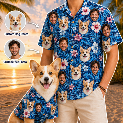 Custom Dog Face Hawaiian Shirt, Personalized Aloha Vacation Shirt, Gift For Dog Lovers THUC99