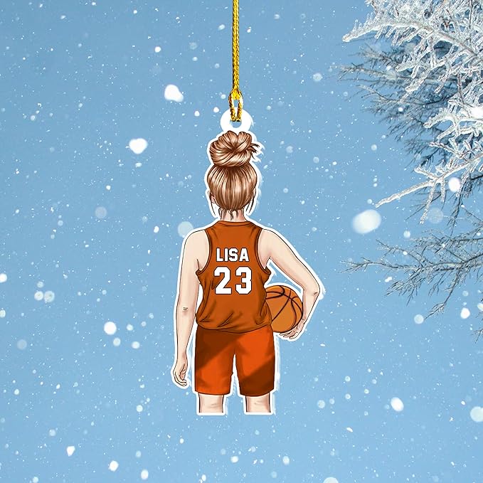 Personalized Basketball Christmas Ornament – Custom Name Acrylic Ornament, Sports Holiday Decoration, Basketball Player Gift N13