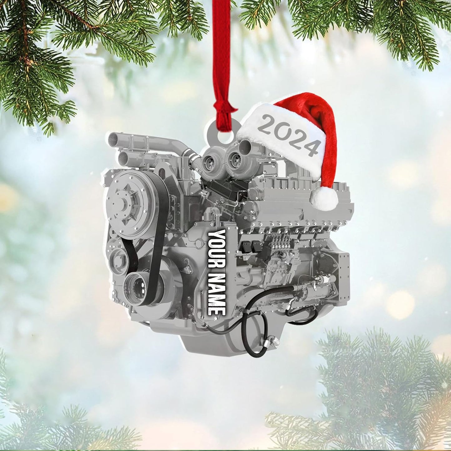 Custom Drag Racing Ornament – Personalized Hot Rod Engine Acrylic Christmas Decoration, Mechanic Gift for Car Lovers TDR9