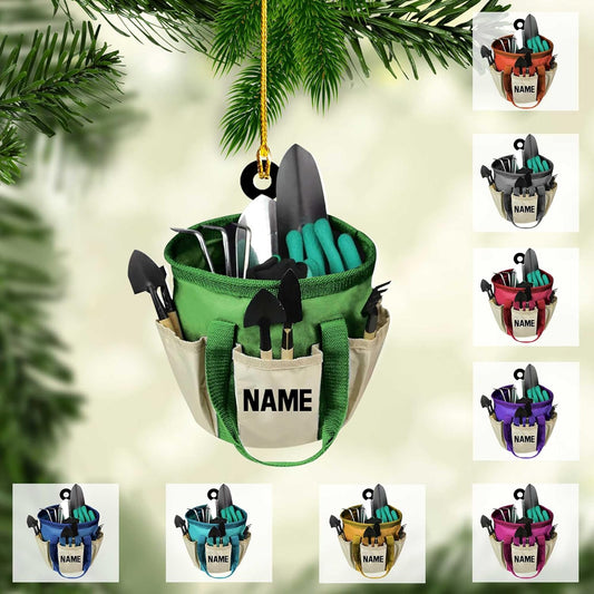 Personalized Gardening Acrylic Ornament – Custom Name Garden Tools Christmas Tree Decoration for Gardeners & Plant Lovers TG9