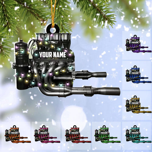 Personalized Drag Racing Christmas Ornament – Custom Hot Rod Engine Acrylic Ornament, Mechanic Automotive Gift, Power Tool Racecar Decoration for Racing Lovers TDR3