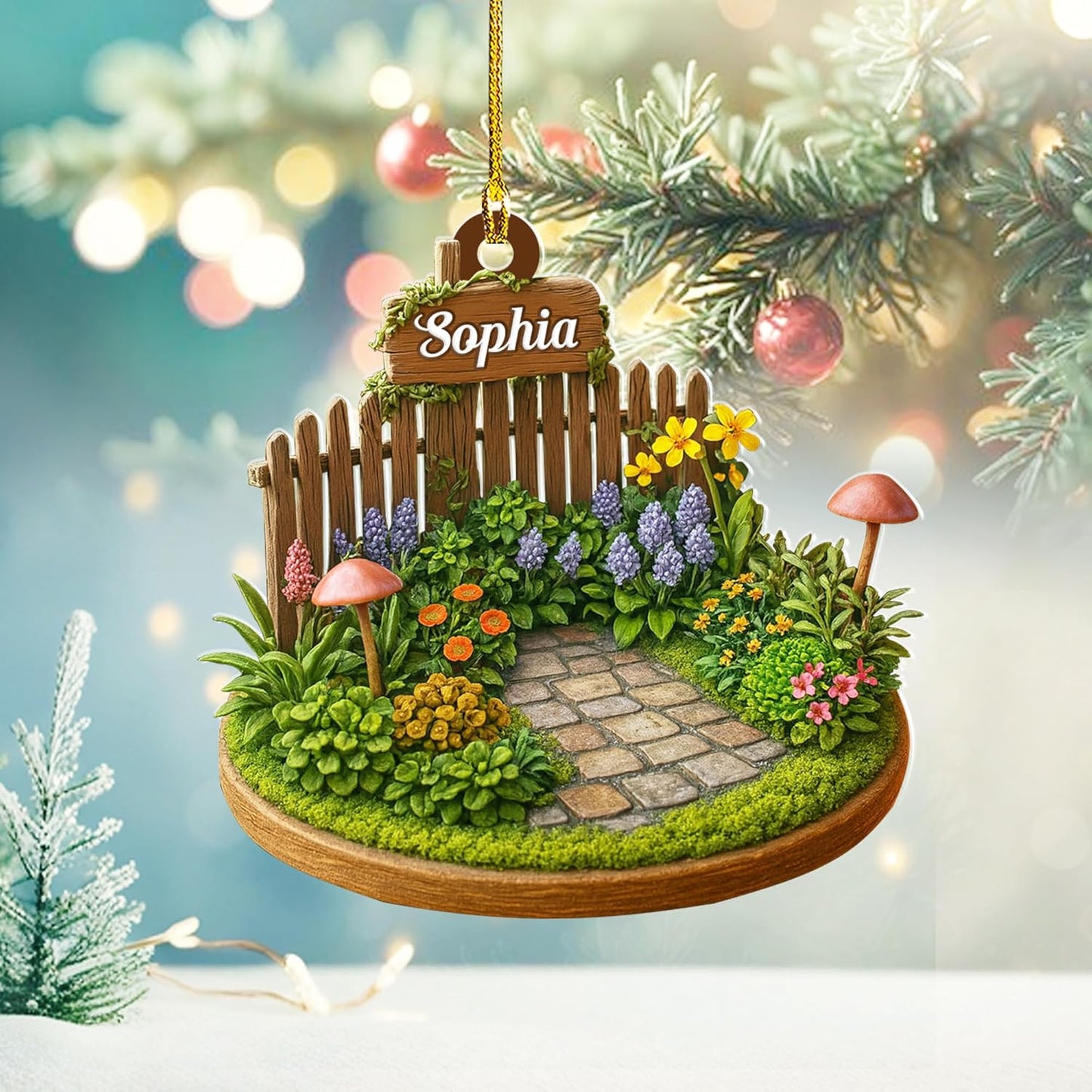 Personalized Gardening Acrylic Ornament – Custom Name Garden Tools Christmas Tree Decoration for Gardeners & Plant Lovers TG7