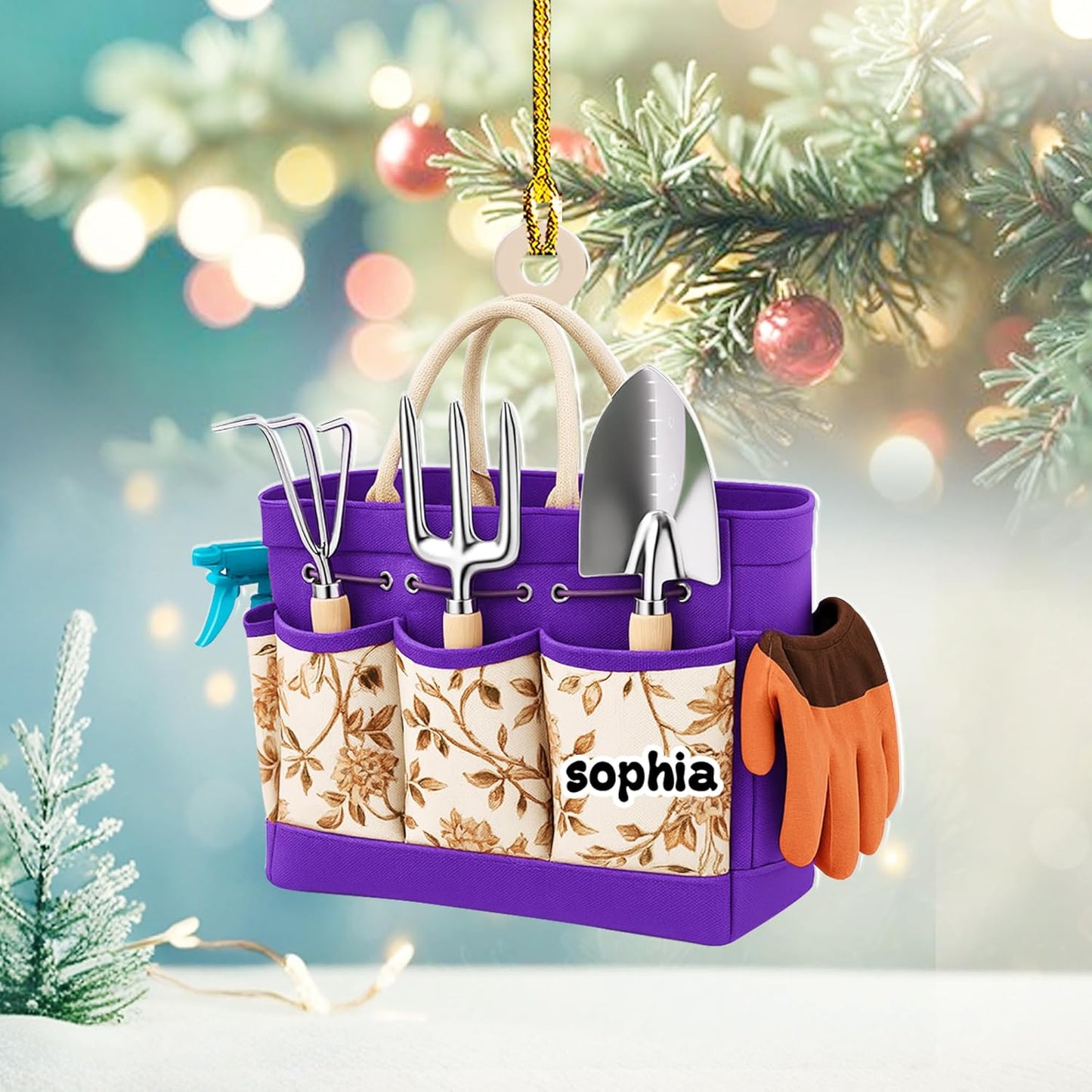 Personalized Gardening Acrylic Ornament – Custom Name Garden Tools Christmas Tree Decoration for Gardeners & Plant Lovers TG2