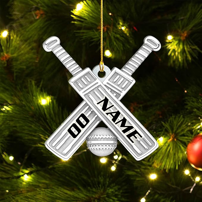 Personalized Cricket Christmas Ornament 2025, Custom Cricket Bat Ornament NO3