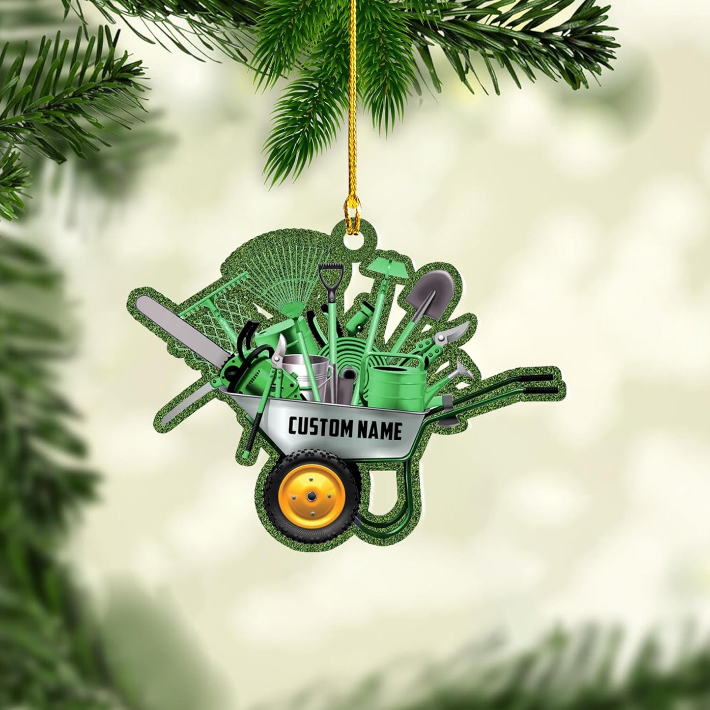 Personalized Gardening Acrylic Ornament – Custom Name Garden Tools Christmas Tree Decoration for Gardeners & Plant Lovers TG8