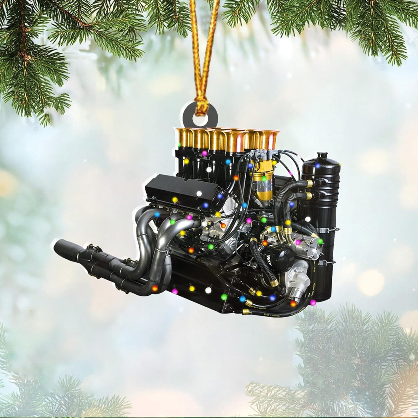 Personalized Drag Racing Christmas Ornament – Custom Hot Rod Engine Acrylic Ornament, Mechanic Automotive Gift, Power Tool Racecar Decoration for Racing Lovers TDR2