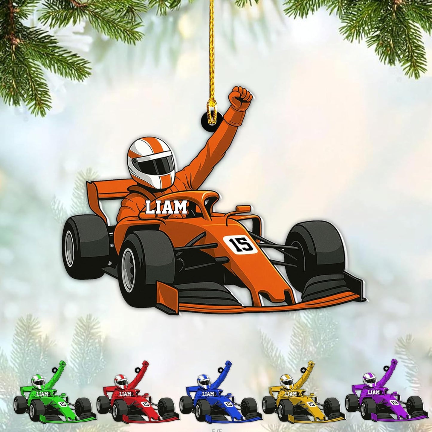 Personalized Racing Car Christmas Ornament – Custom Name Acrylic Race Car Ornament, Driver Gift, Motorsport Holiday Decoration, Car Lover Keepsake TR5