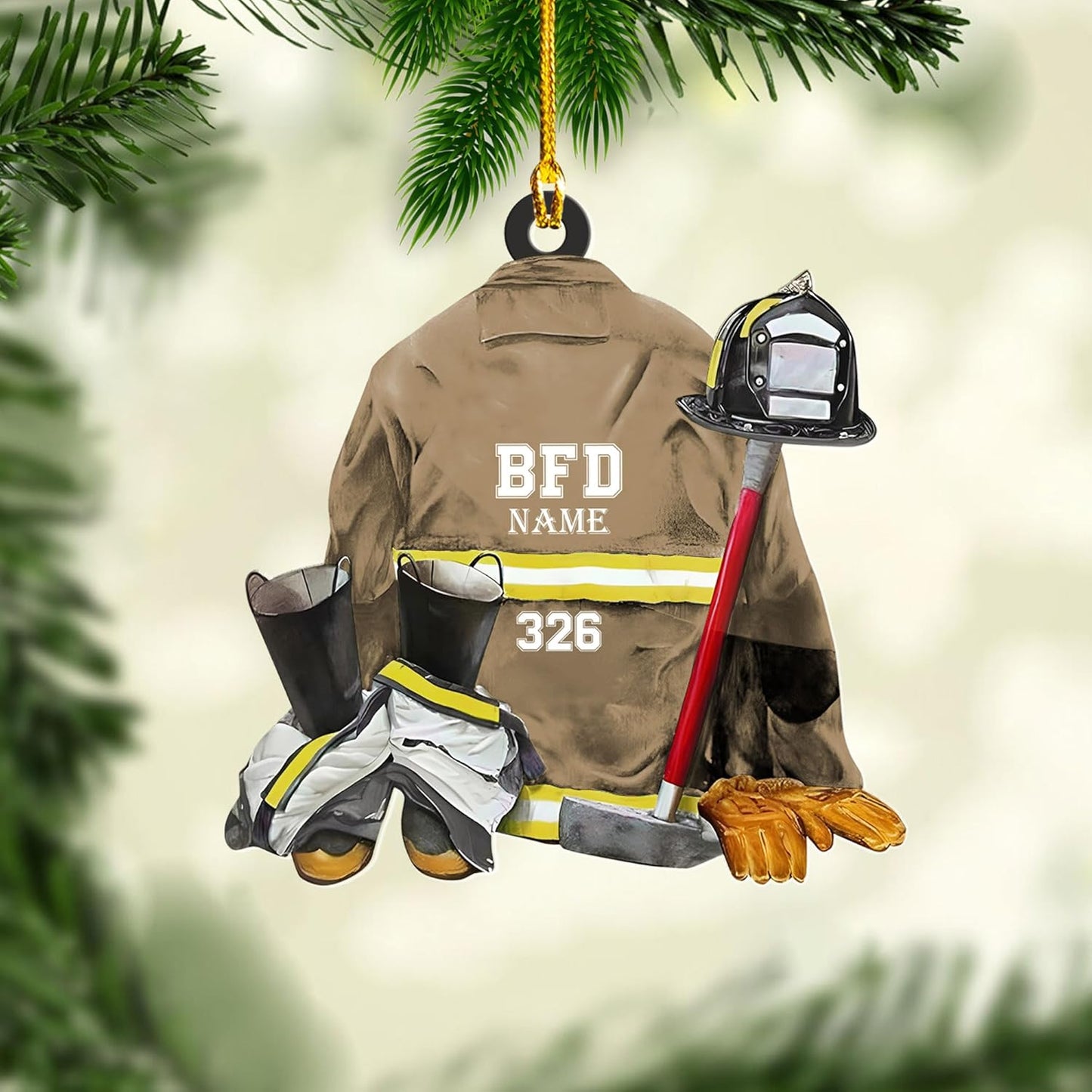 Personalized Firefighter Uniform Christmas Ornament Style 12