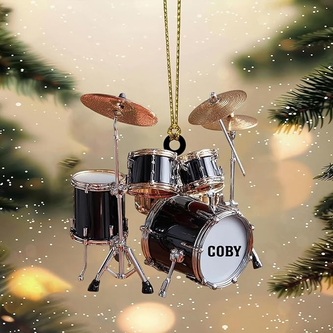 Personalized Drum Set Ornament - Custom Acrylic Christmas Gift for Drummers & Music Lovers