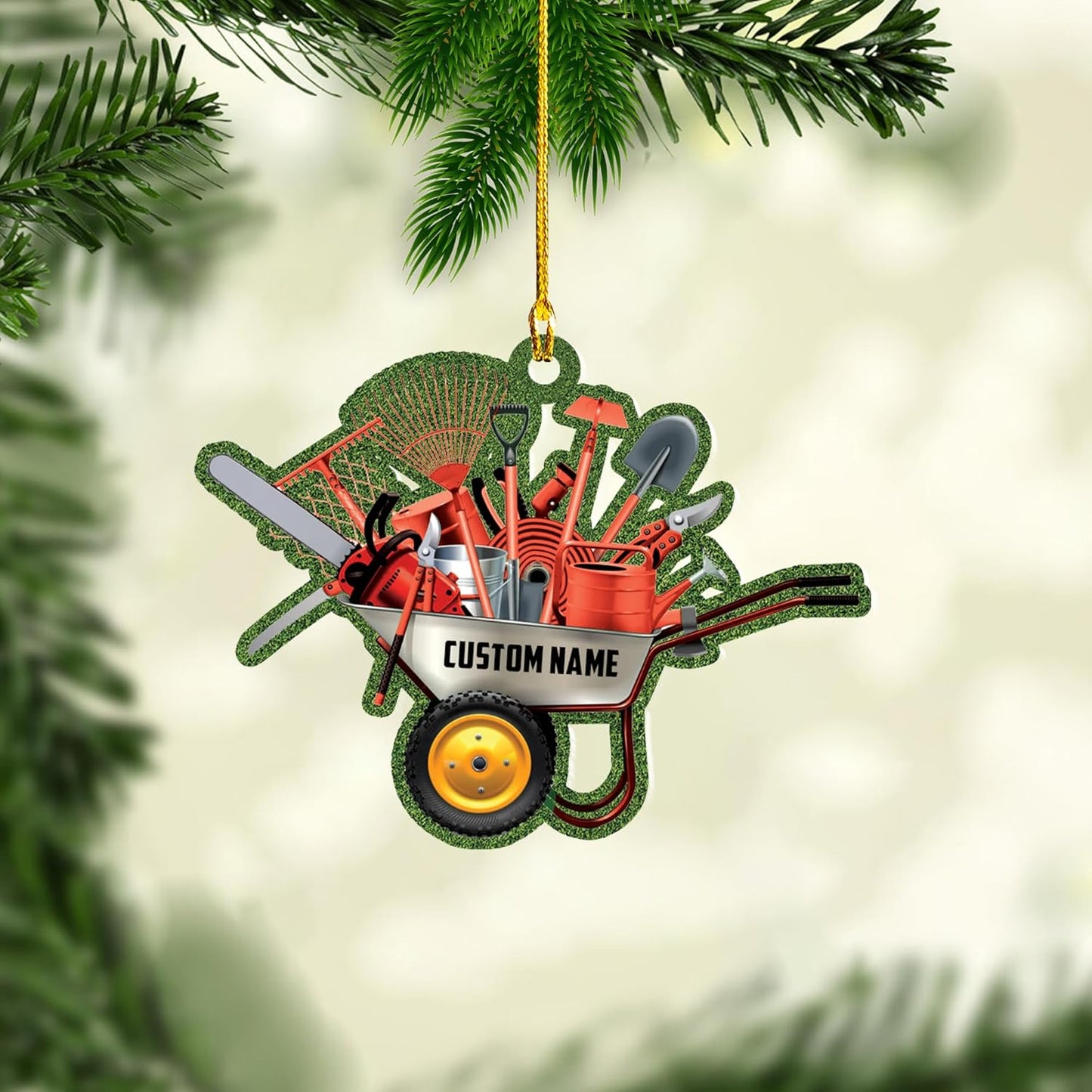 Personalized Gardening Acrylic Ornament – Custom Name Garden Tools Christmas Tree Decoration for Gardeners & Plant Lovers TG8