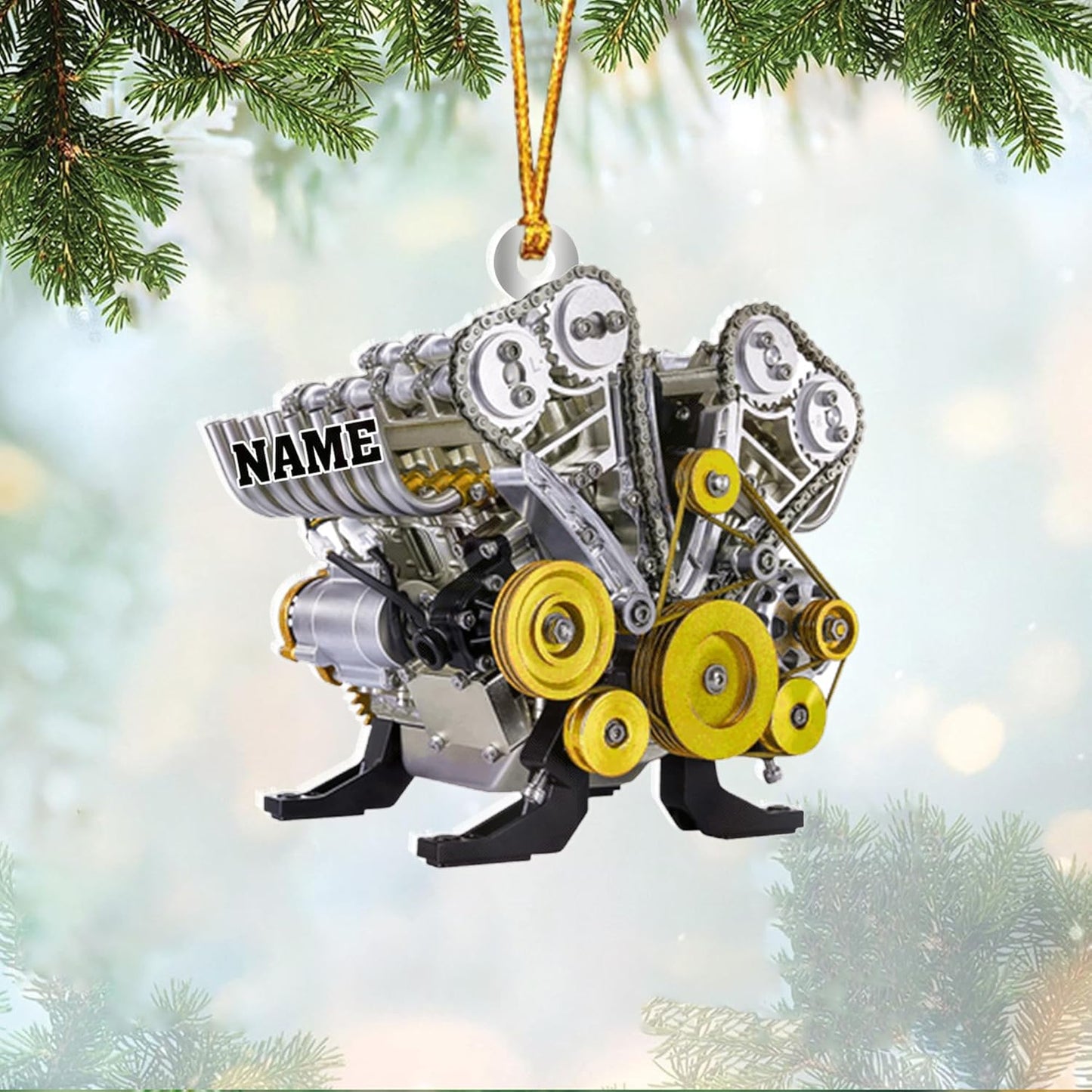 Personalized Racecar Ornament – Custom Acrylic Hot Rod Engine Design, Automotive Christmas Keepsake TDR13