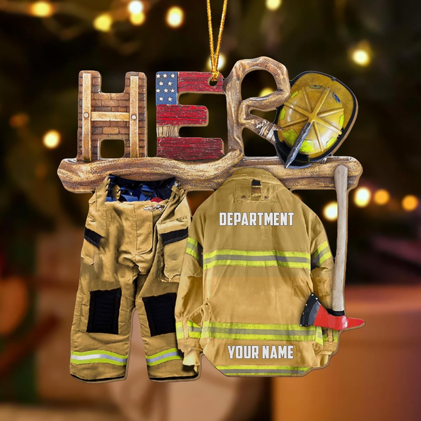 Personalized Firefighter Uniform Christmas Ornament Style 8