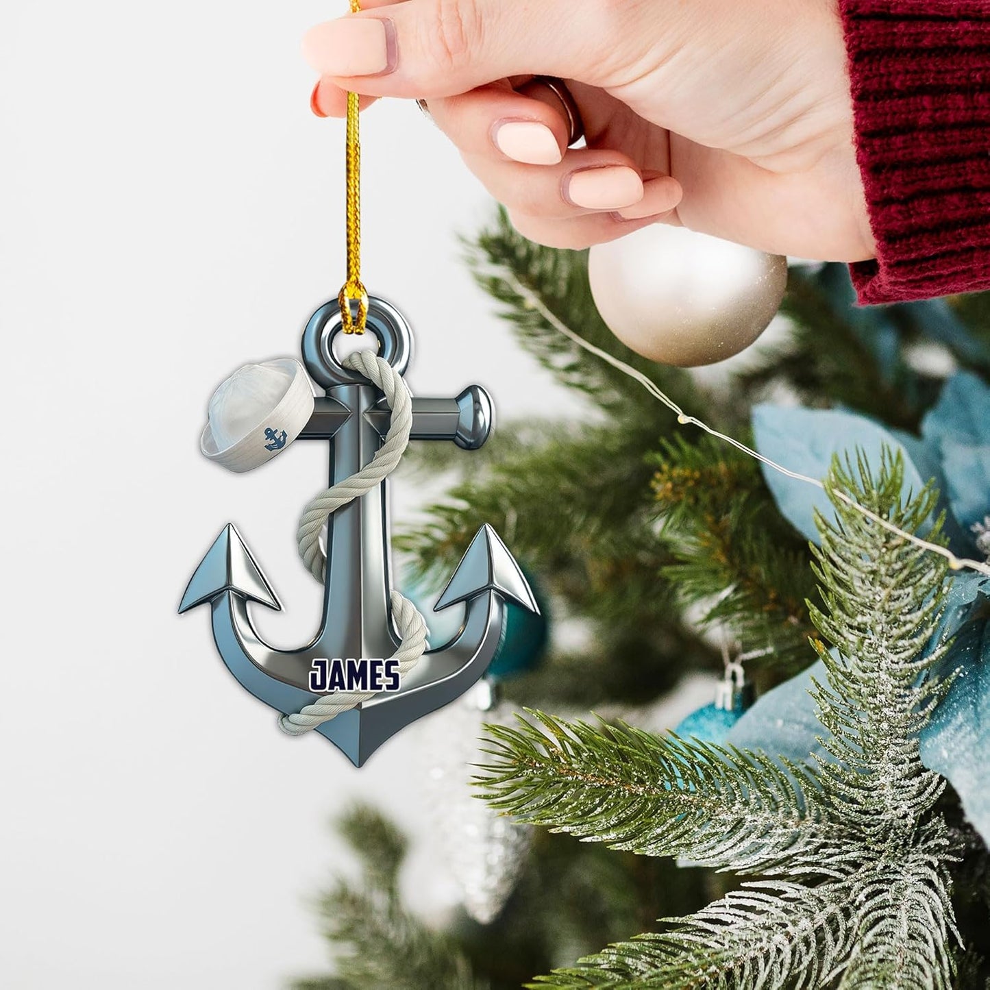 Personalized Sailor Ornament – Custom Captain Sailor Acrylic Ornament, Unique Sailing Glass Keepsake, Navy Captain Holiday Gift for Sailors TS14