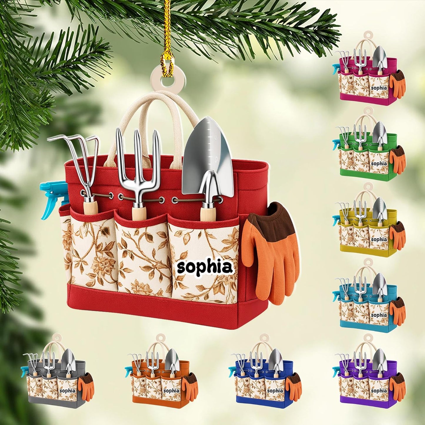 Personalized Gardening Acrylic Ornament – Custom Name Garden Tools Christmas Tree Decoration for Gardeners & Plant Lovers TG2