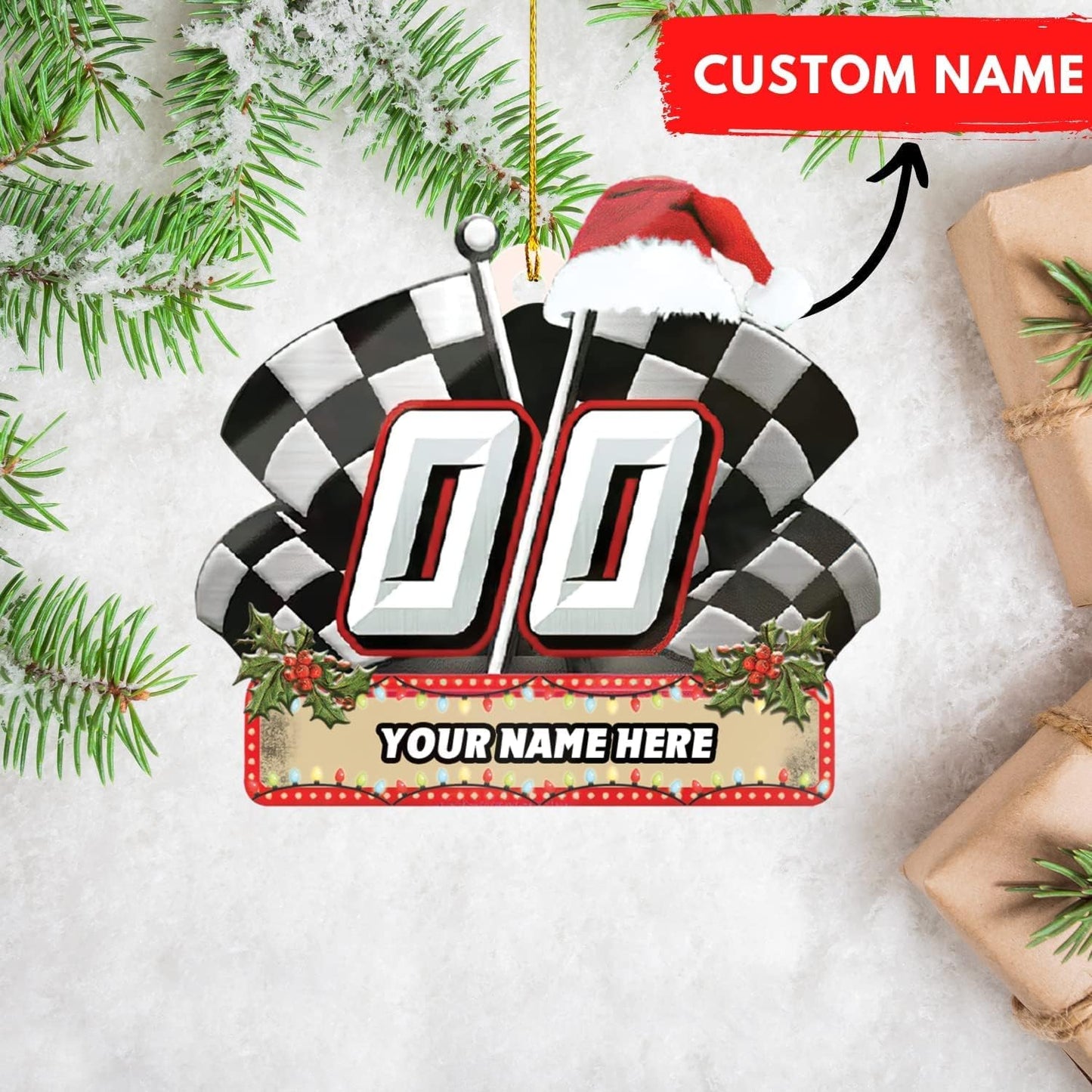Personalized Racing Car Ornament – Custom Name Acrylic Race Car Christmas Decoration, Car Lover Gift TR16