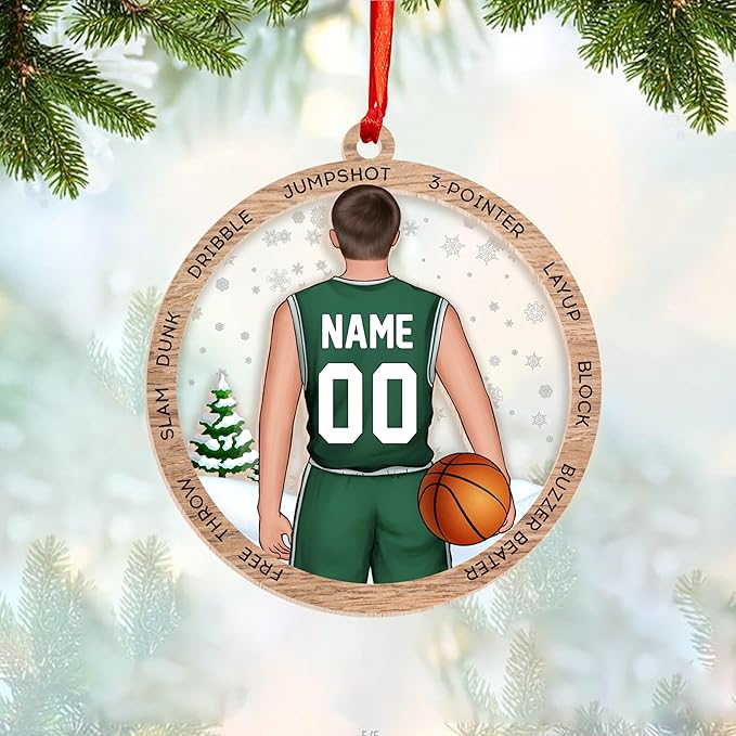 Personalized Basketball Christmas Ornament – Custom Name Acrylic Ornament, Sports Holiday Decoration, Basketball Player Gift N04