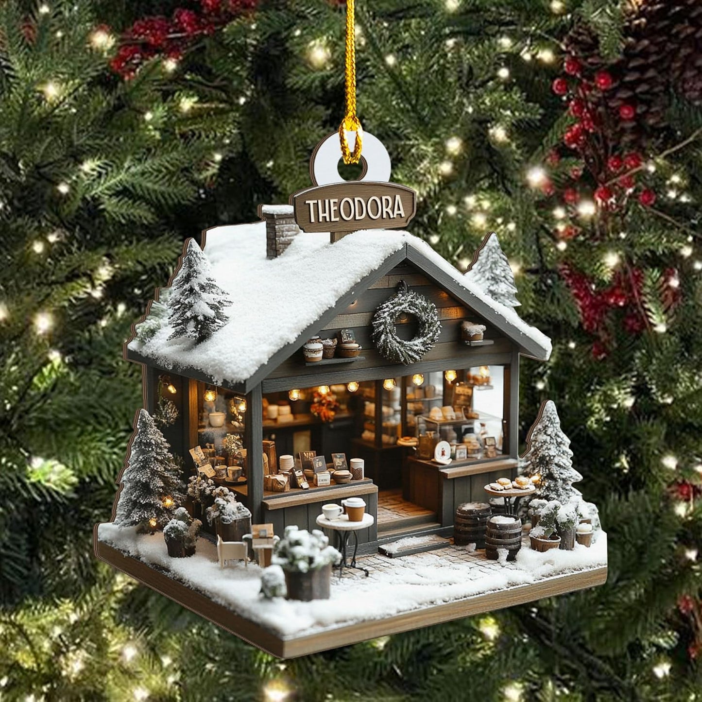 Personalized Coffee House Ornament – Unique Holiday Keepsake for Coffee Lover TC19