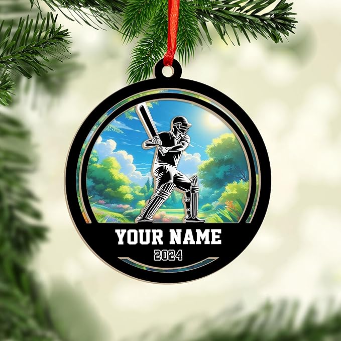 Personalized Cricket Christmas Ornament 2025, Custom Cricket Bat Ornament N11