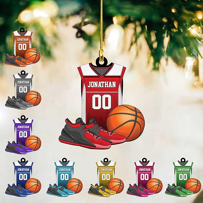 Personalized Basketball Christmas Ornament – Custom Name Acrylic Ornament, Sports Holiday Decoration, Basketball Player Gift N02