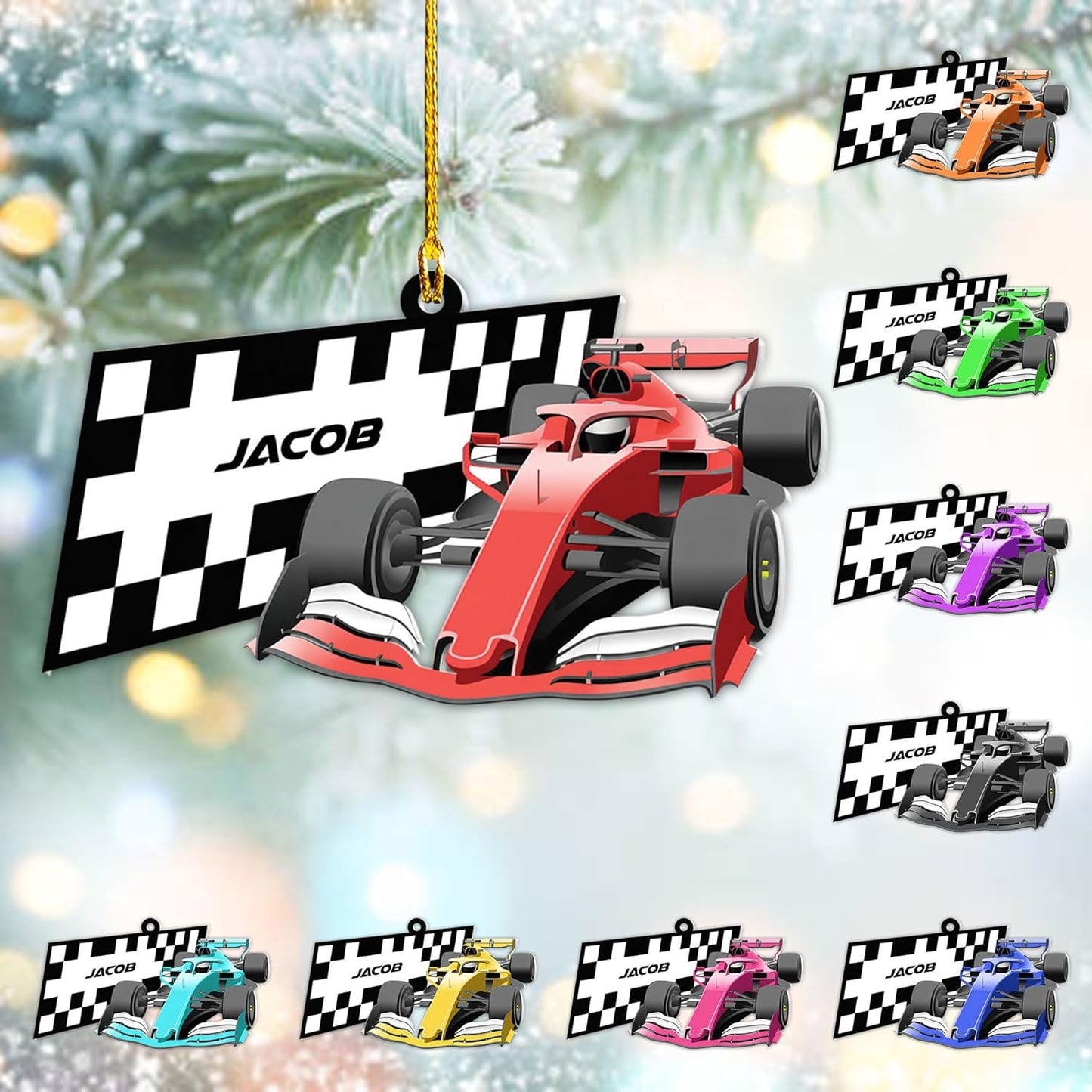 Personalized Racing Car Christmas Ornament – Custom Name Acrylic Race Car Ornament, Driver Gift, Motorsport Holiday Decoration, Car Lover Keepsake TR3