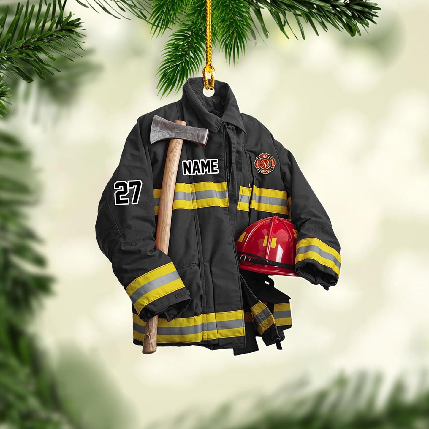 Personalized Firefighter Uniform Christmas Ornament Style 13
