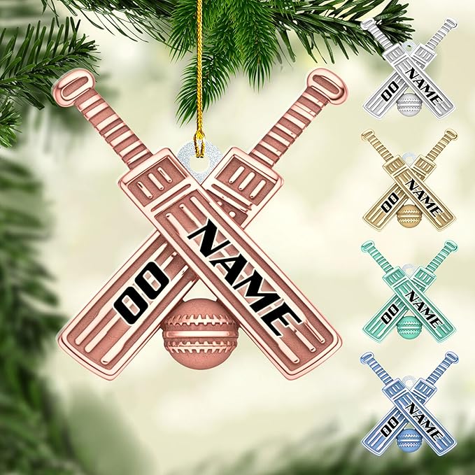 Personalized Cricket Christmas Ornament 2025, Custom Cricket Bat Ornament NO3