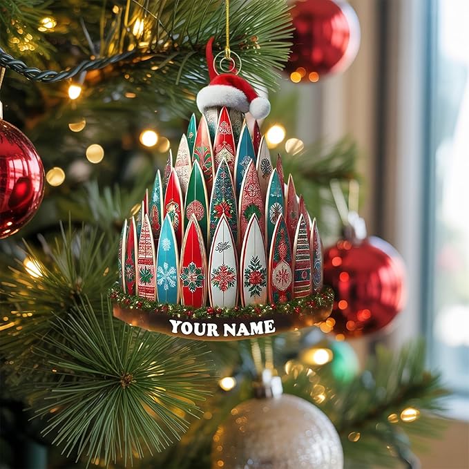 Personalized Surfboard Christmas Ornament - Surfing Tree Decoration Gift for Surfers LL16
