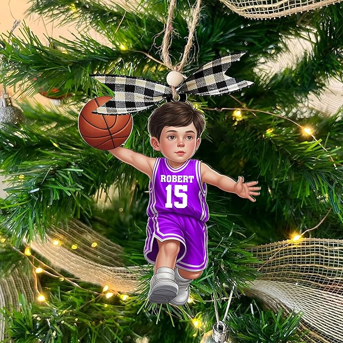 Personalized Basketball Christmas Ornament – Custom Name Acrylic Ornament, Sports Holiday Decoration, Basketball Player Gift N26
