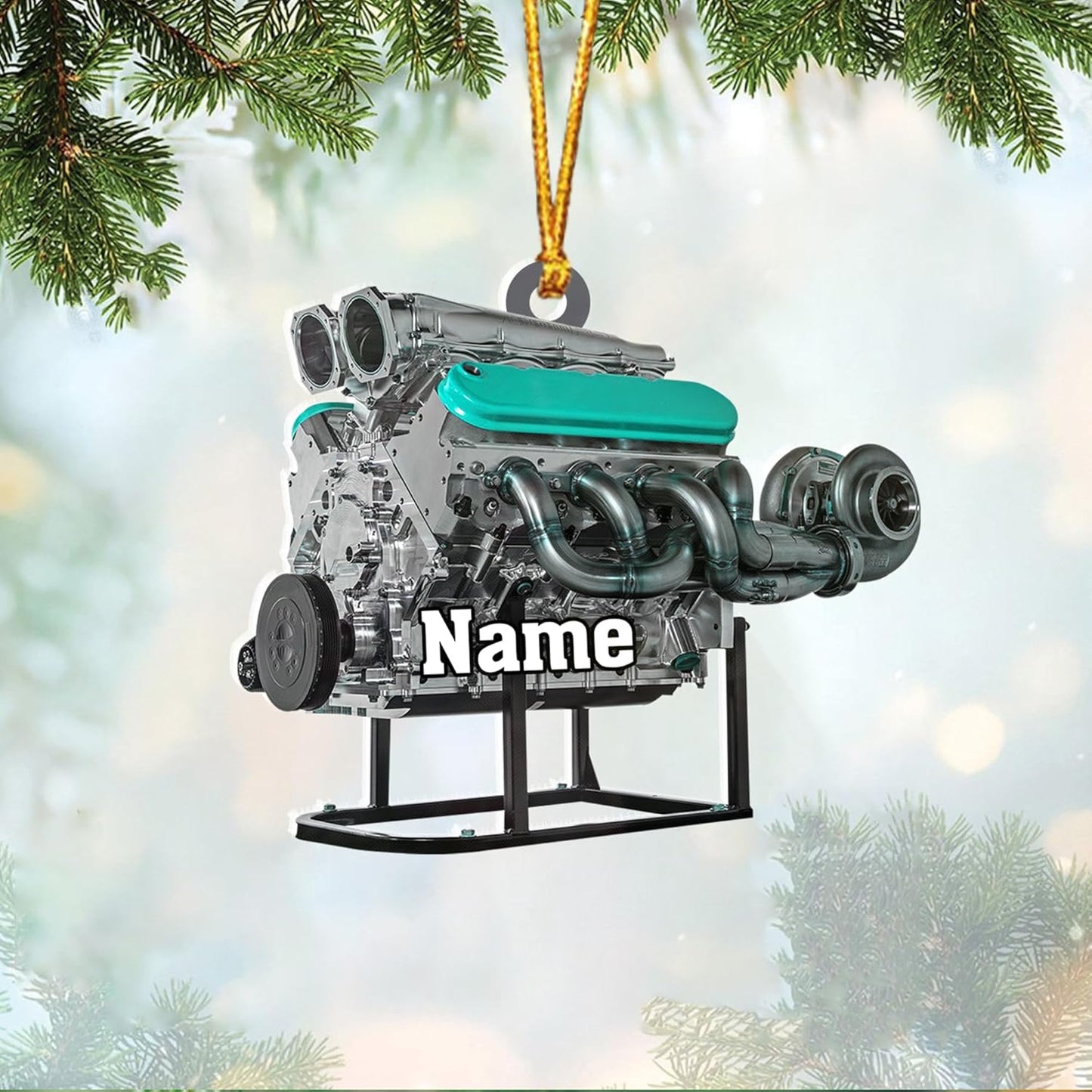 Custom Name Drag Racer Ornament – Personalized Acrylic Engine Design, Power Tool Themed Christmas Gift TDR19