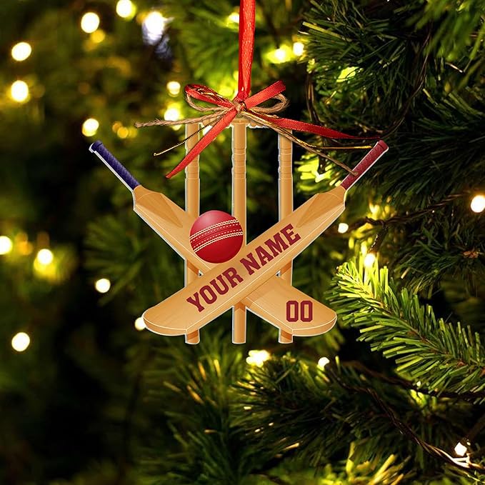 Personalized Cricket Christmas Ornament 2025, Custom Cricket Bat Ornament N16